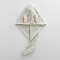 吸水儿童干发帽可爱兔耳朵速干加厚绒干发巾浴帽亲子款|绿色 亲子成人儿童各1件