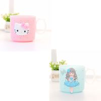 儿童刷牙杯子家用牙杯女学生韩版可爱牙刷杯子洗漱杯防摔塑料水杯|两只装[蝴蝶结粉猫+蝴蝶结蓝公主]