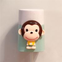 可爱卫生间吸壁式儿童壁挂牙刷杯子牙缸杯牙刷架情侣漱口杯|猴子款