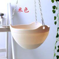 加厚树脂塑料花盆佛珠吊兰盆垂吊盆悬挂式吊篮盆绿萝花盆挂盆吊盆|米色 特大号2盆[送配件]