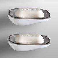 吸盘肥皂盒 浴室创意沥水单层香皂盒 壁挂时尚皂盒|半透明灰色[2件]