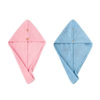 干发帽新款速干女长发成人浴帽洗头巾女可爱儿童加厚吸水|樱桃粉+浅蓝2条装 加厚款扣+透明扣