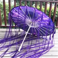 女子配汉服的伞油纸伞古装北极星空裙紫山海集防雨飘带古风流苏伞|北极星空紫+紫飘带+紫流苏 半穿