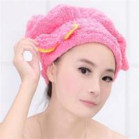 买2送1]干发帽强吸水加厚绒可爱干发巾浴帽女包头擦头巾|[西瓜红色]-蝴蝶结加厚干发帽