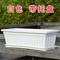 花盆长方形种菜盆塑料长条盆蔬菜阳台种植箱加厚塑料特大花盆托盘|白色带底盘 大60
