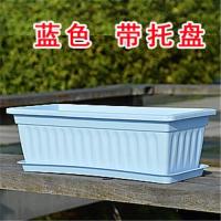 花盆长方形种菜盆塑料长条盆蔬菜阳台种植箱加厚塑料特大花盆托盘|淡蓝色带底盘 大60