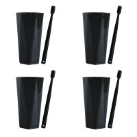 牙刷杯家用情侣漱口杯刷牙杯子套装洗漱杯牙缸水杯学生|[黑色四个装]送牙刷 大号菱形杯13.6*宽7.5