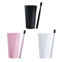 牙刷杯家用情侣漱口杯刷牙杯子套装洗漱杯牙缸水杯学生|[粉白黑三个装]送牙刷 大号菱形杯13.6*宽7.5