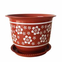 花盆大号特大号种花兰花月季树脂塑料仿陶瓷果树花盆|400型(口径38.530)梅花款 3个装(送托盘+赠品)