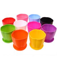 仿陶瓷pp树脂塑料花盆圆形桌面带托盘螺纹横纹盆|中号5个[口径13.5cm] 花瓣盆[加厚款送托盘]