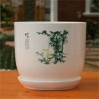 加大加厚pp树脂环保塑料花盆大号绿萝碗莲睡莲荷花无孔水培花盆|竹叶盆【有孔】 特大号两个装【营养液+碗莲种】