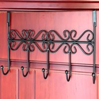 铁艺门后挂钩免钉门上挂衣架浴室挂钩置物架卧室衣帽钩卫生间|加粗款五钩墨玉黑【1个装】