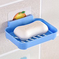 浴室吸盘肥皂盒单层香皂盒沥水创意置物架壁挂卫生间皂托洗漱台架|淡蓝