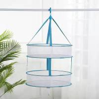 大号晾衣网晒衣篮洗衣袋 防皱网状晾晒袜子网兜双层单层折叠日本|蓝色[45公分双层]送洗衣袋