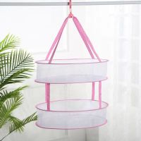 大号晾衣网晒衣篮洗衣袋 防皱网状晾晒袜子网兜双层单层折叠日本|粉色【45公分双层】送洗衣袋