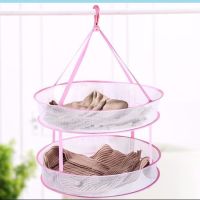 大号晾衣网晒衣篮洗衣袋 防皱网状晾晒袜子网兜双层单层折叠日本|粉色 2件[双层+单层61cm]