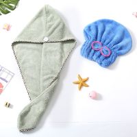 可爱加厚新款干发帽吸水速干头巾浴帽女成人长发包头发毛巾|2条[花边干发帽绿色+蝴蝶结蓝色]