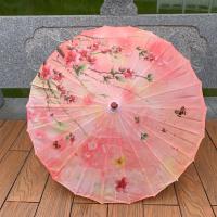 舞蹈伞手工伞工艺伞跳舞伞道具古装拍照绸布伞油纸伞吊顶伞|三月桃 伞面直径82cm+中国结+伞袋