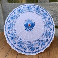 舞蹈伞手工伞工艺伞跳舞伞道具古装拍照绸布伞油纸伞吊顶伞|青花一号 伞面直径82cm+中国结+伞袋