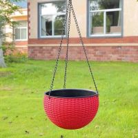 吊篮绿萝花盆悬挂懒人塑料自吸水花盆阳台室内绿萝加厚树脂花盆11|红色 [滤网款]-口径20cm