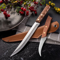 实木柄水果刀削皮刀弯头弯嘴削果土豆瓜果蔬长款小刀家用厨房刀具|MK195送PU护鞘+MSG14送PU护鞘