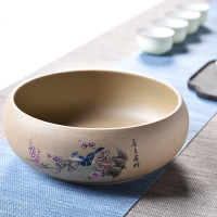 粗陶大号茶洗 功夫茶具笔洗青花陶瓷配件茶道六君子零配水盂水洗|17cm粗陶茶洗-喜上眉梢