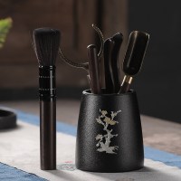 家用个性茶道黑檀实木六君子功夫茶具配件茶勺茶夹茶刷大全套装|梅花黑檀六君子-描金