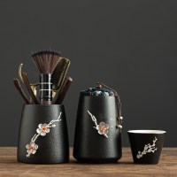 家用个性茶道黑檀实木六君子功夫茶具配件茶勺茶夹茶刷大全套装|双梅六君子+梅花茶叶罐+主人杯