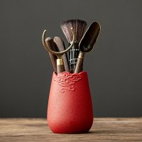 功夫茶具配件黑檀实木茶道六君子套装大全6君子泡茶工具茶夹针勺|红色腾云(金属黑檀木六君子)