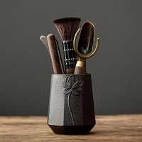 功夫茶具配件黑檀实木茶道六君子套装大全6君子泡茶工具茶夹针勺|黑陶菱形荷花(金属黑檀木六君子)