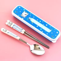 卡通kt猫不锈钢旅行餐具筷勺叉子三件套中小学生儿童便携餐具套装|猫咪两件套