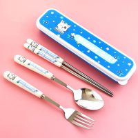 卡通kt猫不锈钢旅行餐具筷勺叉子三件套中小学生儿童便携餐具套装|猫咪三件套
