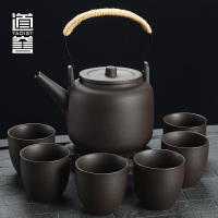 紫砂泡茶壶大容量家用整套提梁壶功夫茶具复古茶杯非烧水壶|麻绳长嘴紫砂提梁壶500ml-1壶6杯