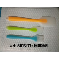 烘焙工具硅胶刮刀大号小号一体式耐高温蛋糕奶油油刷烙饼铲子套装|柠檬黄大小刮刀+透明刷