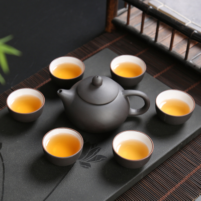 功夫茶具套装家用一壶六杯紫砂冰裂茶具自动泡茶器茶壶茶杯|七头内白紫砂茶具