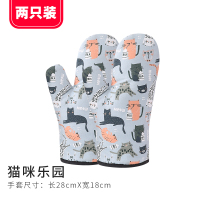 硅胶加厚防烫手套隔热烤箱专用耐烤炉微波炉烘焙防热厨房家用高温|新款:一对装加厚款-猫咪乐园