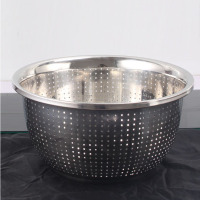 加厚不锈钢漏盆淘米筛淘米盆圆形沥水盆大号漏盆洗菜盆水果篮|加深漏盆36cm（没赠品）小孔