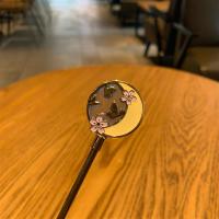 音符搅拌棒鱼尾水钻挂饰不锈钢咖啡搅拌棒金属咖啡勺樱花棒|圆形紫樱搅拌棒17cm