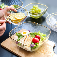 日式透明金边玻璃碗水果碗沙拉碗盘创意个性家用燕窝甜品碗
