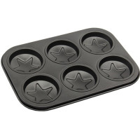 烘焙烤箱家用不粘平底12连6连圆形花型爱心五星雪花蛋糕模具烤盘|五星六连模26.5*18.5*2.5