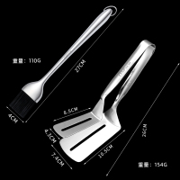 硅胶油刷家用耐高温套装玻璃瓶厨房食用烧烤烙饼不锈钢刷子油刷|油刷大号＋牛排夹