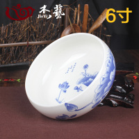 茶洗大号特大家用笔洗青花瓷陶瓷茶具配件洗茶碗茶道零配水盂水洗|[6寸]荷塘春色