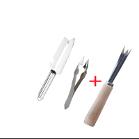 不锈钢菠萝夹菠萝刀去眼铲菠萝夹子去眼削皮器挖眼器套装三角加厚|三件套:瓜刨+夹子+一体