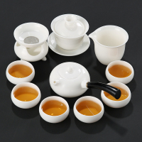德化白瓷家用功夫茶具套装简约办公室陶瓷整套泡茶壶茶杯套组|侧把壶盖碗套装10