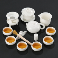 德化白瓷家用功夫茶具套装简约办公室陶瓷整套泡茶壶茶杯套组|西施壶盖碗套装13头