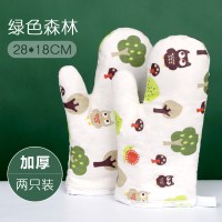 2只加厚防烫手套隔热烤箱专用耐烤炉微波炉烘焙防热厨房家用高温|两只装-加厚涤棉款(绿色森林)