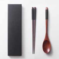 日式实木筷子防潮防霉一双装个性单人家用红铁木快子高档护外便携|黑线筷+勺[礼盒装]