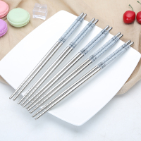 不锈钢筷子家用防滑防烫10双家庭装快子日式食堂防烫铁银金属筷子|不锈钢青花瓷筷10双(再送5双)