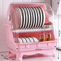 装碗筷收纳盒放碗箱沥水厨房用品家用大全带盖置物碗碟收纳架碗柜|粉色