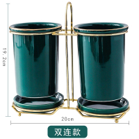 轻奢筷篓陶瓷筷子筒置物架 沥水厨房放勺子的收纳盒桶筷子笼家用|套二双连祖母绿筷子筒(描金)